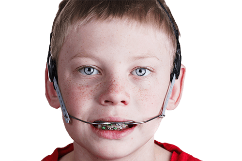 Boy wearing headgear